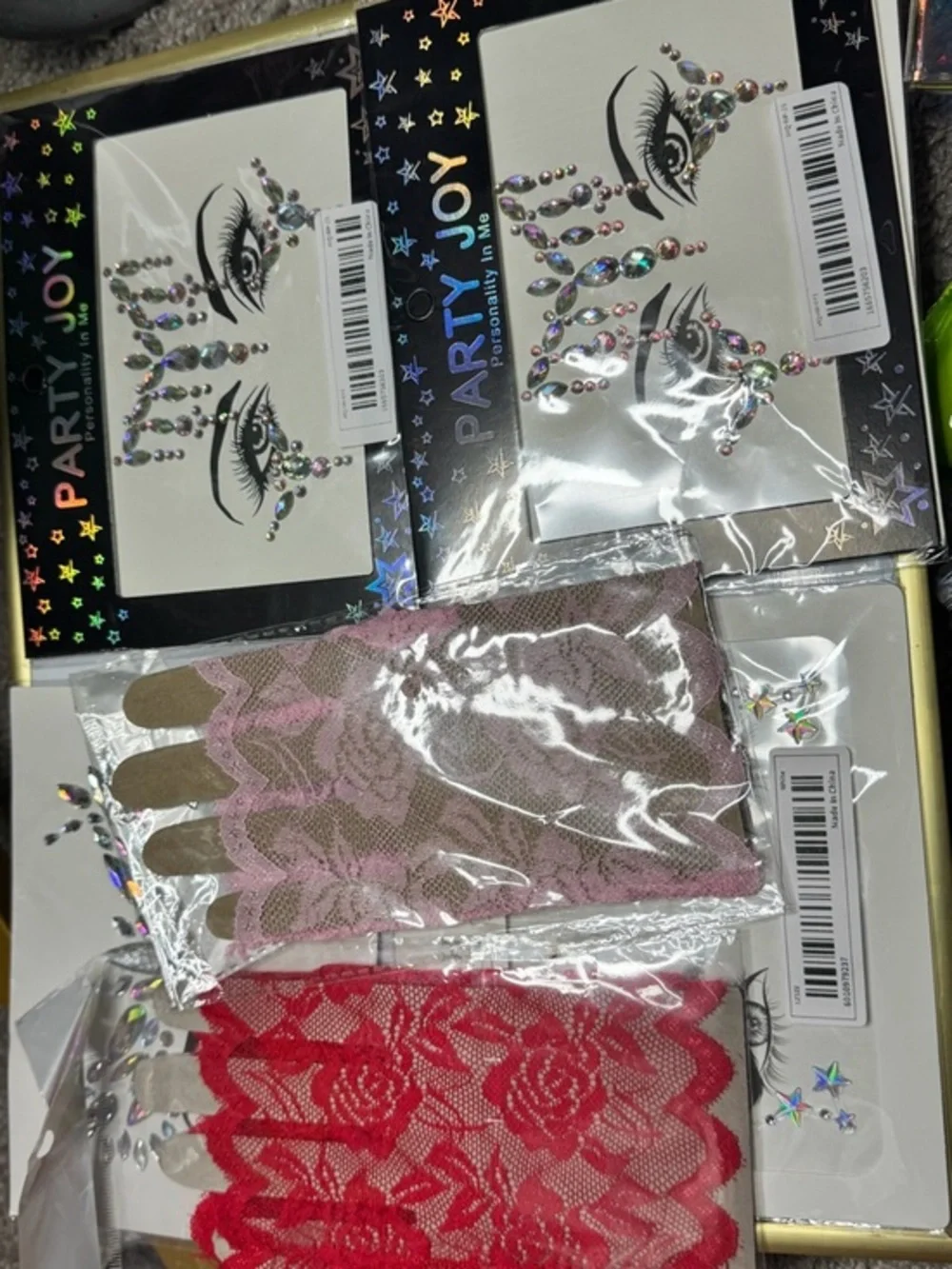 Festival face jewelers and gloves bundle